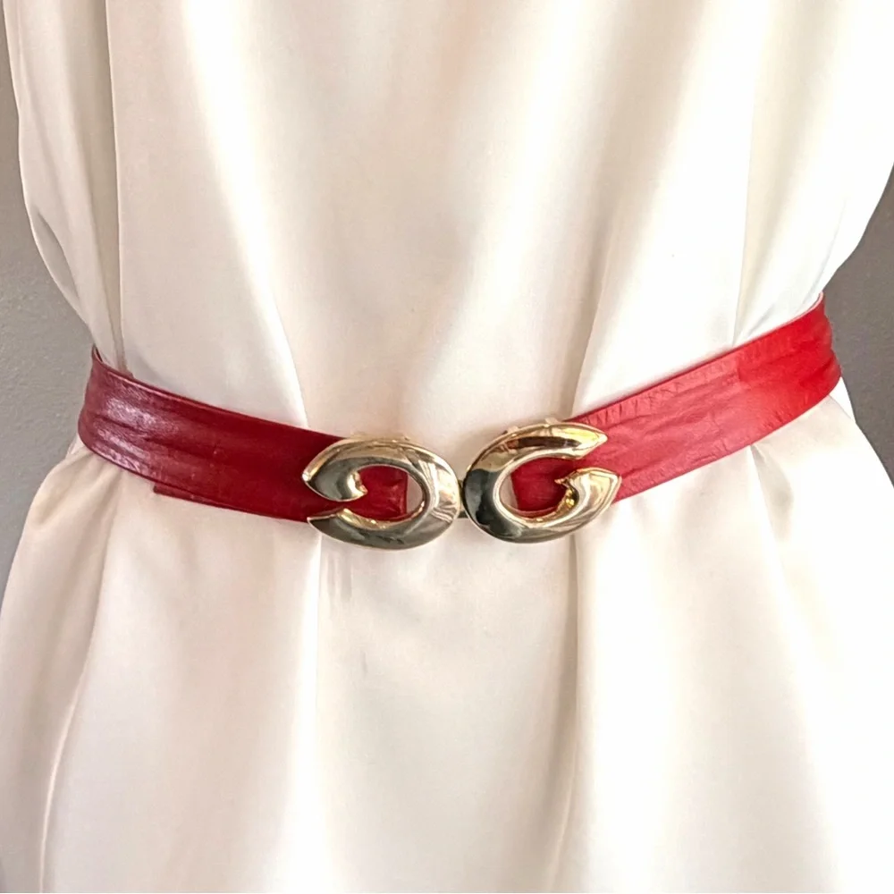 Vintage Robbie Nelson Red Leather Belt with Gold Clasp